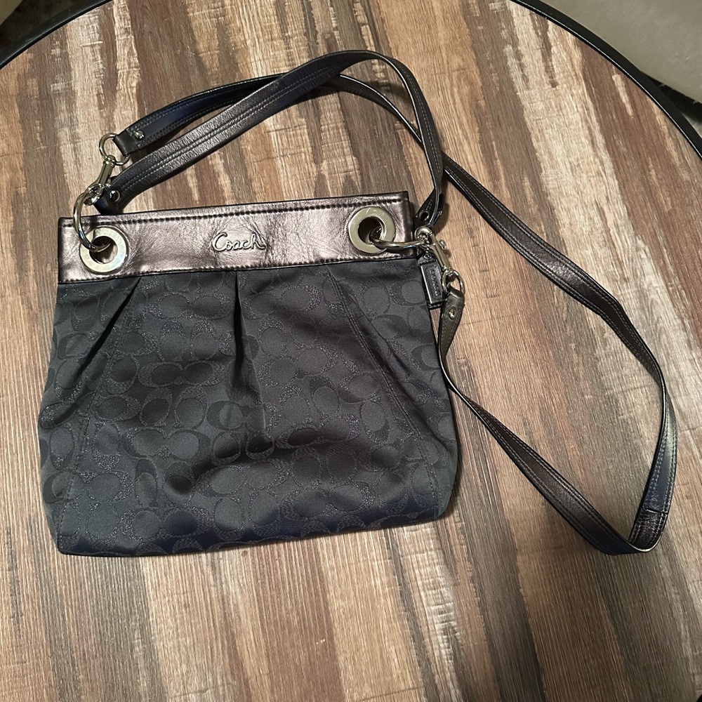Coach Black and Silver Crossbody Bag with Modern Metallic Accents
